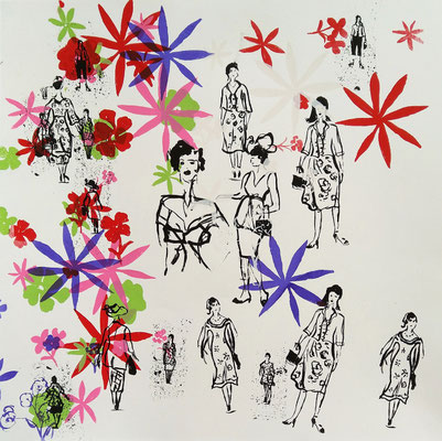 Série "Jardin de femmes jardin de fleurs" Sérigraphie originale en un seul exemplaire 60cmx60cm