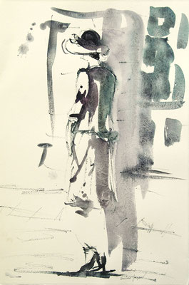 Aquarelle d'une femme avec un chapeau