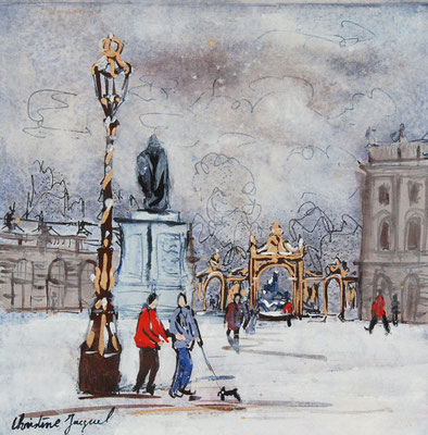 Place Stanislas en hiver Technique mixte