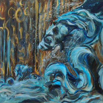 Peinture à l'huile d'un détailde la fontaine Amphitrite 100cm x100cm