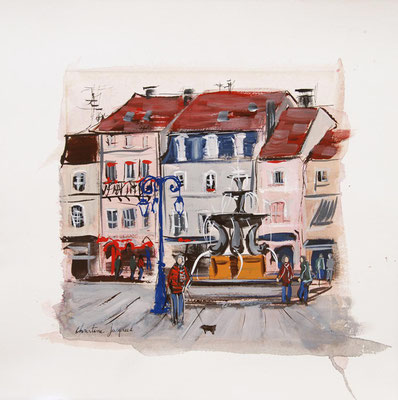 Gouache et aquarelle d'une ville en france