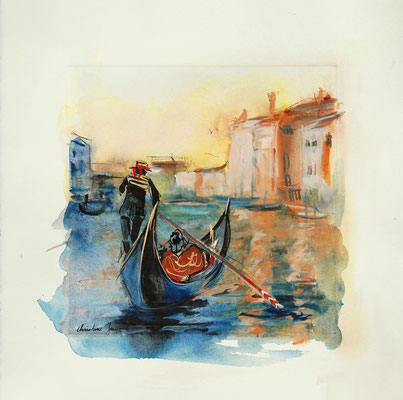 Peinture originale d'une gondole à Venise