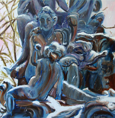 Peinture à l'huile d'un détailde la fontaine Amphitrite 100cm x 100cm