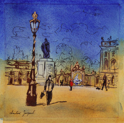 Technique mixte estampe et aquarelle place Stanislas à Nancy