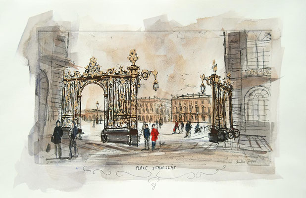 Aquarelle des grilles de la place Stanislas