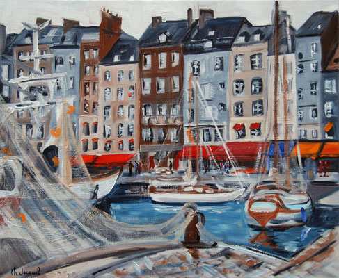 Peinture à l'huile de Honfleur 38cm x 46 cm