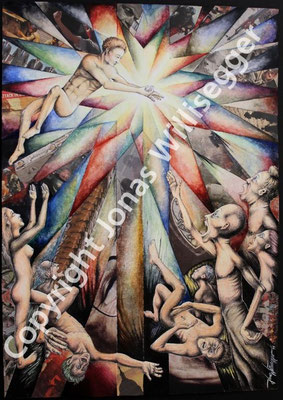 Prometheus, Mischtechnik (Kohle, Aquarell, Collage)
