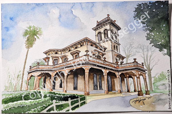 Bidwell Mansion, Chico, California, Aquarell