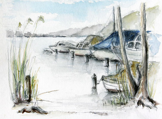 "Hallwilersee" Stift mit Aquarell