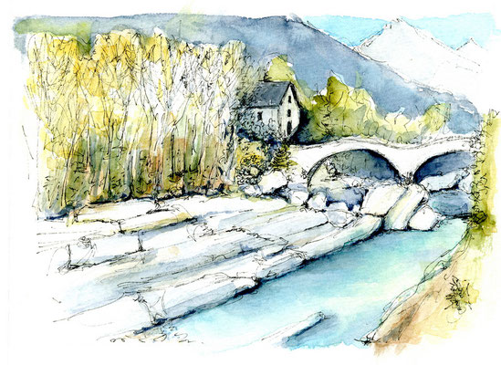 "Verzasca Lavertesso" Tessin Aquarell