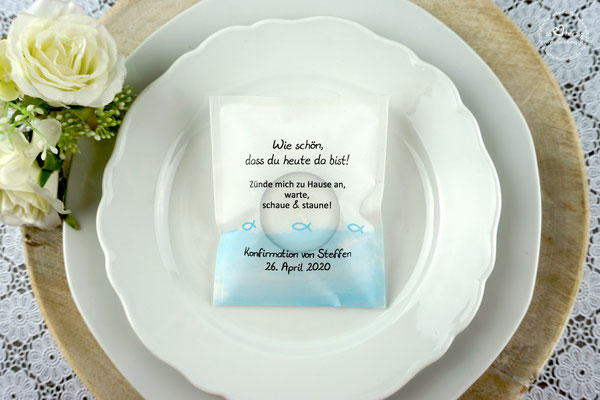 Teelicht-Botschaft Design Aquarellband/Fische Farbe Aqua