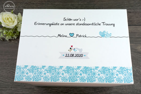 Hochzeitskiste Design Spitzenband Kleine Kiste/25x18x15cm TürkisHell