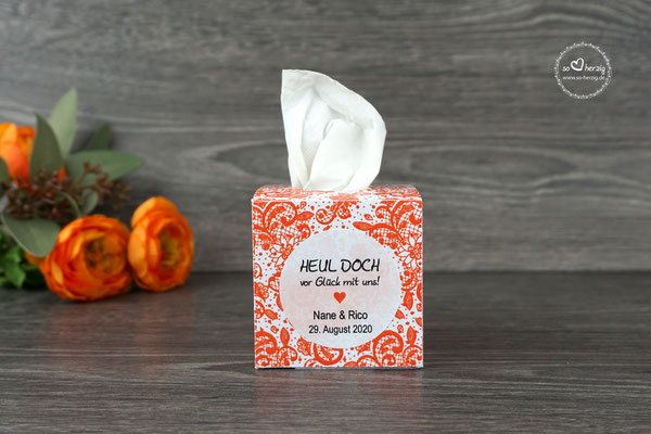 Freudentränen Taschentücher Box, Design Spitze Orange