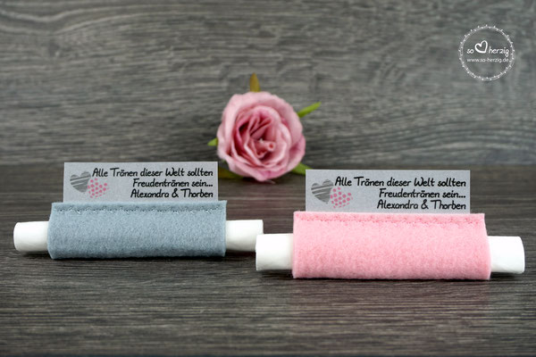 Freudentränen Taschentücher Filz Rosa & Grau Design "zwei Herzen"