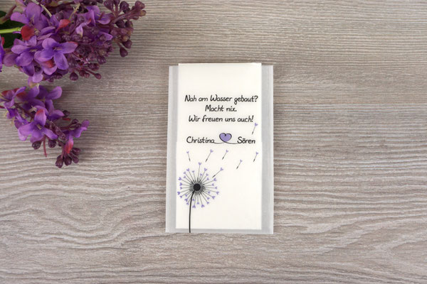 Freudentränen Taschentücher aus Pergamentpapier - Design "Pusteblume" Flieder