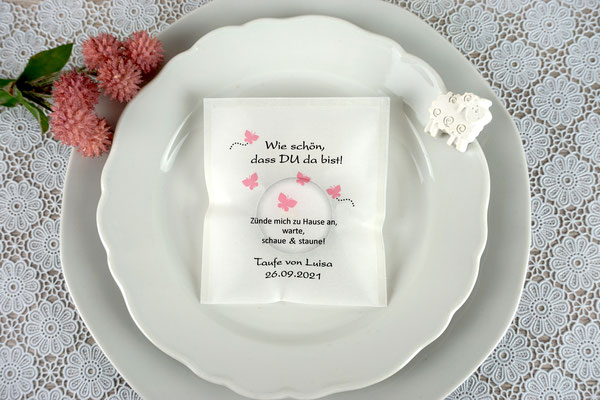 Teelicht-Botschaft Design Schmetterlinge Rosa
