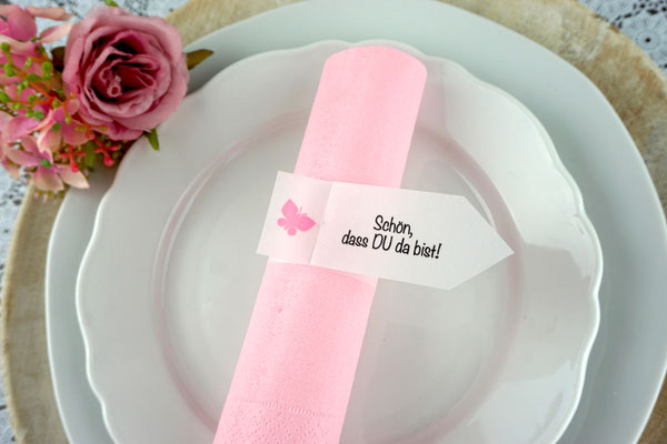 Serviettenring Design Schmetterling, Farbe Rosa, Randabschluss Fahne