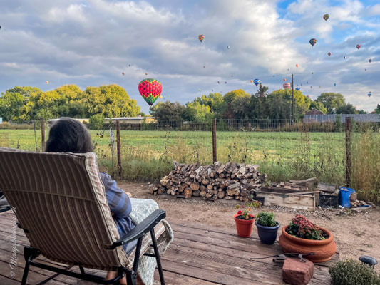 Watching the balloons from the porch