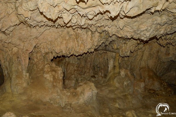 The main grotto of the cave is richly decorated with stalactites, stalagmites and columns. 