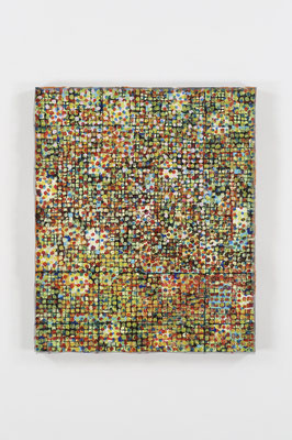 花の庭　45.5×38.0㎝(2010)　nets and japanese paper,acrylic on wooden panel