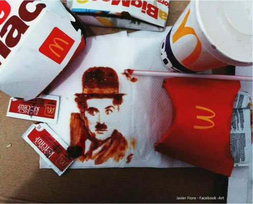 Charles Chaplin draw with Ketchup  Javier Fiore- Art