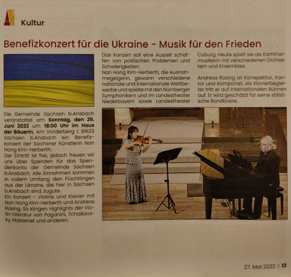 Duo Benefizkonzert für Ukraine in Sachsen b. Ansbach 2022