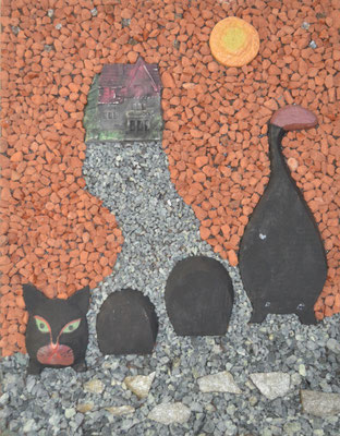 "Katze in der Nacht" 40x50cm Gesamtgröße