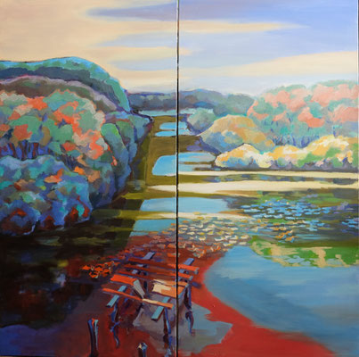 L'étang des Bois _Dyptique_2015_ Huile 2*50*100 cm