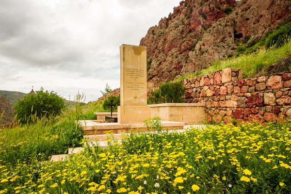 The grave of Armenian-Canadian Dikran Hadjetian. He offered money to rebuild Noravank, the beautiful monastery damaged by the 1840 earthquake.