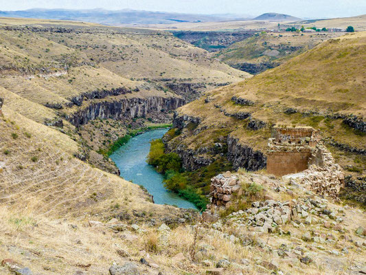 The gorge of Akhurian river.  Armenia is on the right, Turkey, on the left