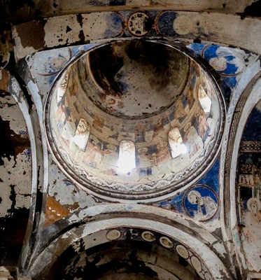 Damaged frescoes on the dome of the church of St Gregory of Tigran Honents