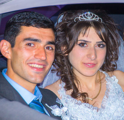 Wedding couple, Geghard monastery, Armenia