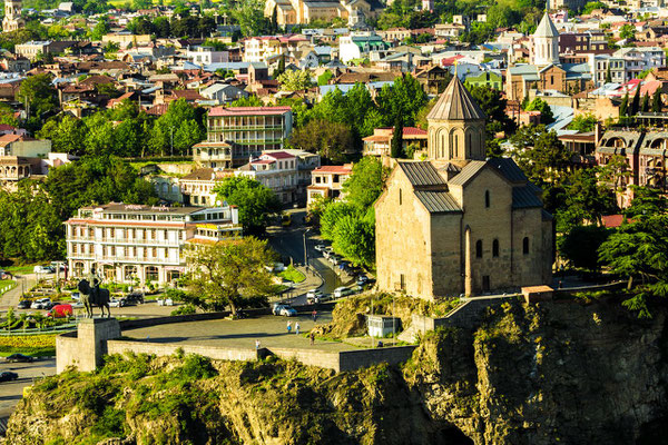 Metekhi Church, and the statue of King Vakhtang Gorgasali