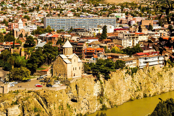 The 13th-century Metekhi Church looms over the Kura river in one of the oldest parts of Tbilisi