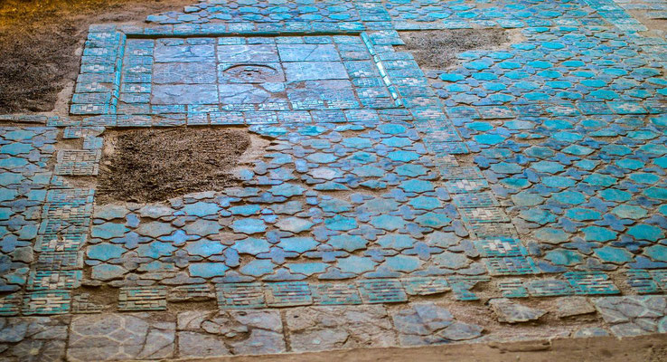 exposed and restored remains of the floor mosaic can give an impression of the former splendor of the palace