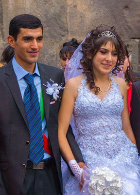 Wedding couple, Geghard monastery, Armenia