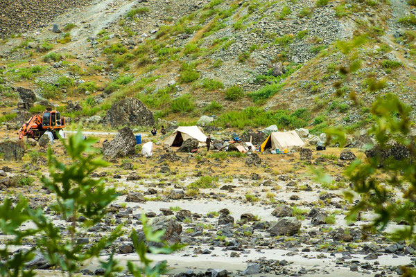 Camp of road construction worker