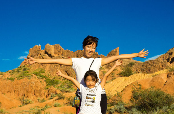 Zalina Kasymova and her daughter Akula at the "Fairy Tale" Canyon