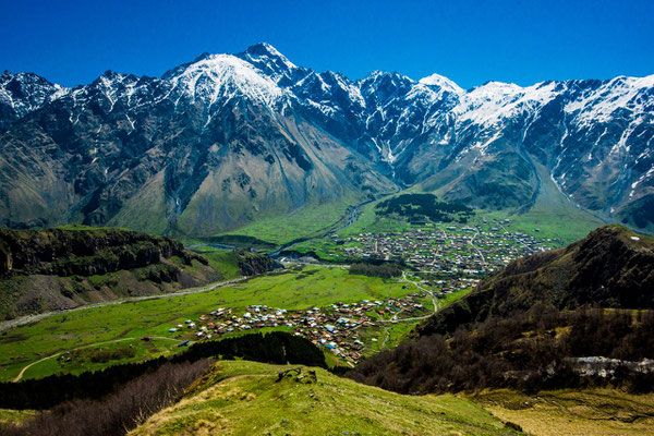 Stepantsminda (also called Kazbegi) - In the background the mountain Kuro (4071m)