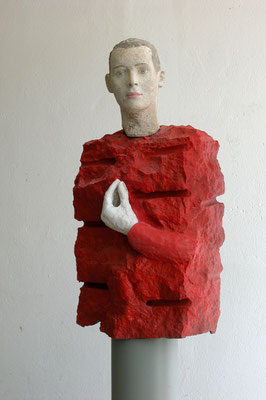 o.T. ( Stop), 2003 Olivindiabas,Thüster Kalkstein, Beton, farbig gefasst,84 (174)x42x22 cm