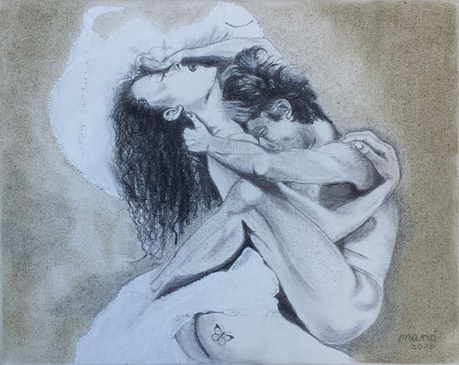 Nähe ... Paar, Kohle, Grafit auf Leinwand, 40 x 50 cm