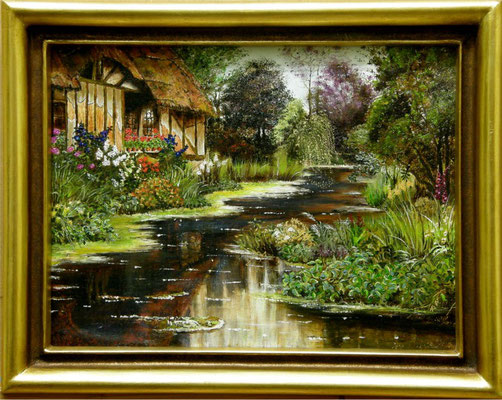 Flusslandschaft, Öl auf Leinenkarton gerahmt, 40 x 30 cm