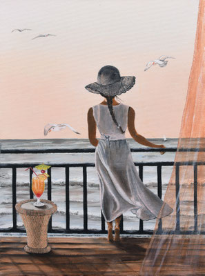 Frau am Meer, Öl auf Leinwand, 30 x 40 cm
