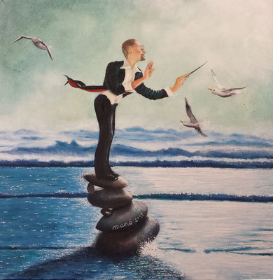 Dirigent des Meeres 2, Öl auf Leinwand 40 x 40 cm