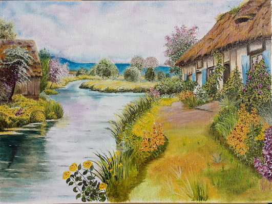 Flusslandschaft, Öl auf Leinenkarton, 40 x 30 cm