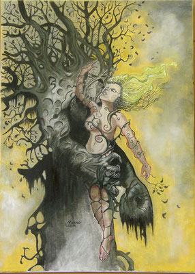 Symbiose Mensch - Baum, Öl auf Leinwand, 50 x 70 cm