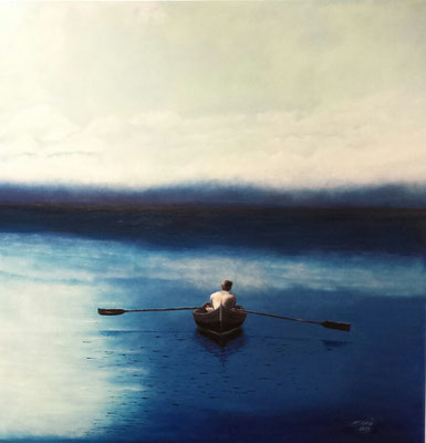 Der Ruderer, Öl auf Leinwand 100 x 100 cm