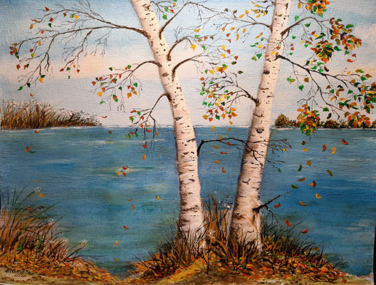 Birken am See, Aquarell, 31 x 24 cm
