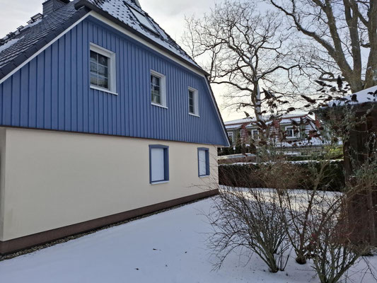 Prerow, Anlage Buchentraum mit Blick auf das Haus 1 und unserer Ferienwohnung Buchentraum 1/4 Nördliche Seite