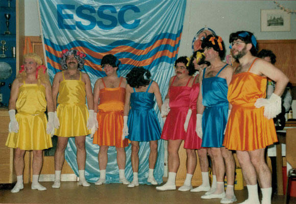 1987 Ramba Zamba Männerballett - Kurt Bender, Helmar Müller, Wolfgang Gäßler, Hans Jörg Simonis, Hans Hermann, Bernd Lenuweit, Karlheinz Eller, Martin Müller (von li.)